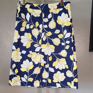 Talbots Navy and Yellow Floral A-Line Skirt